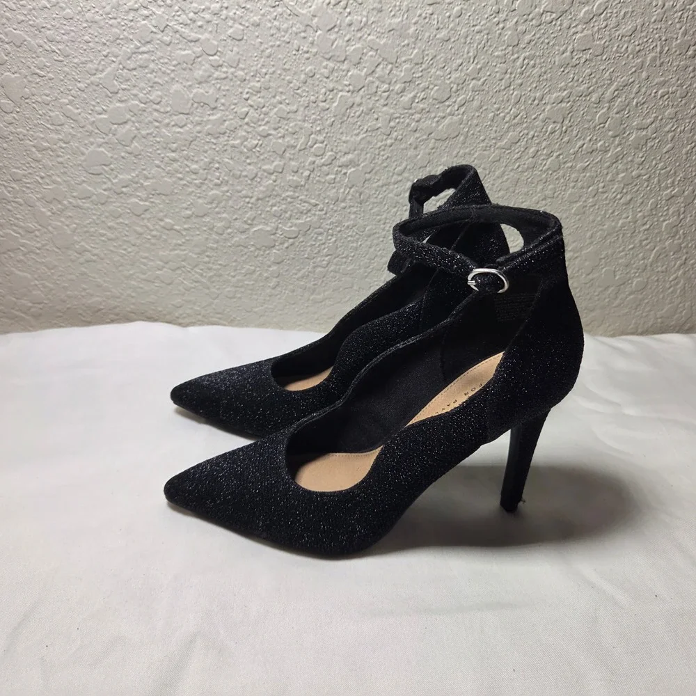 Christian Siriano for Payless Black Glitter Ankle Strap Pointed Toe Pumps 5
